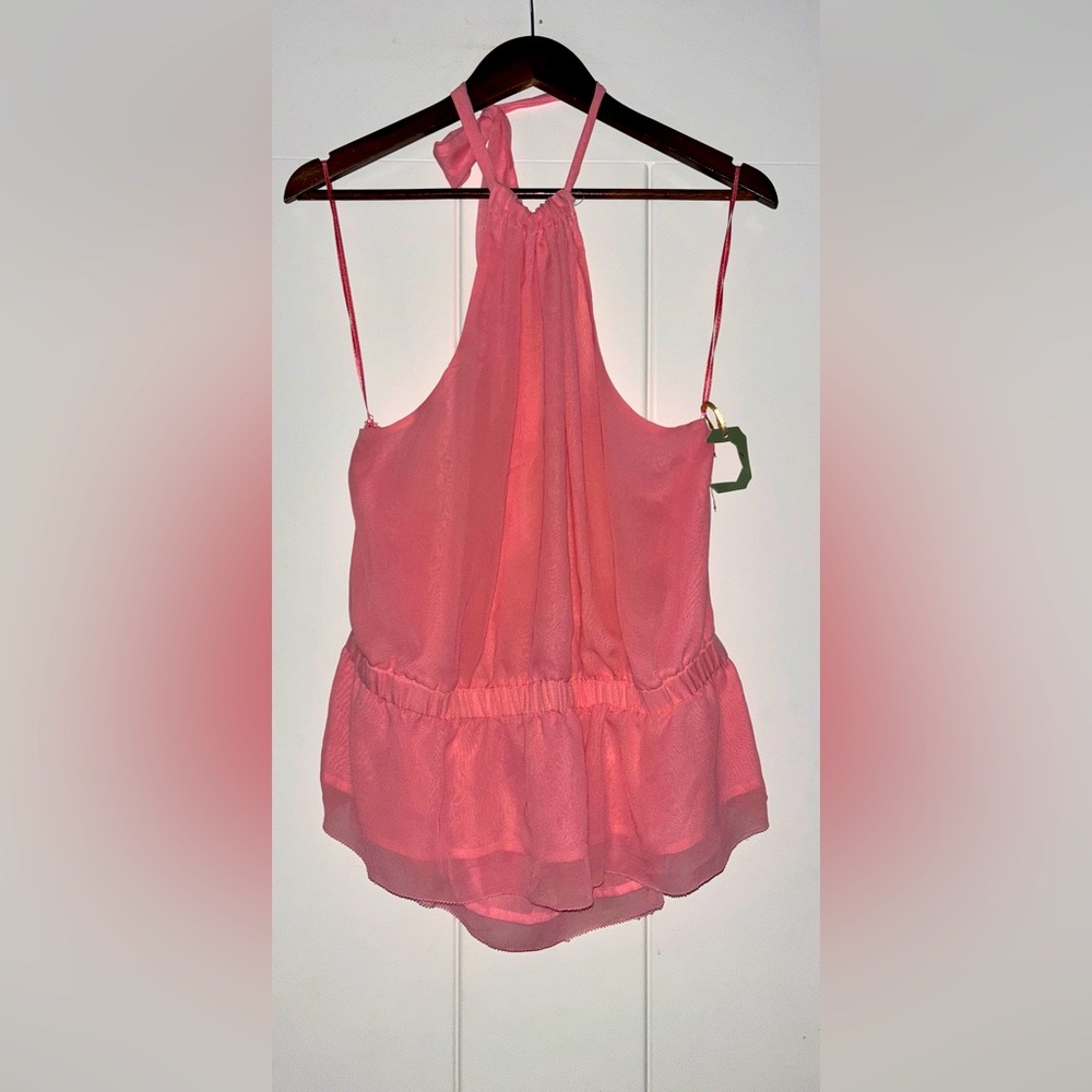 Vintage Ryegrass Babydoll Chiffon Semi Sheer Fairy Milkmaid Halter Blouse XLY2K‎